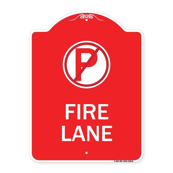Signmission Designer Series Fire Lane No Parking, Red & White Aluminum Sign, 18" x 24", RW-1824-24018 A-DES-RW-1824-24018 - main